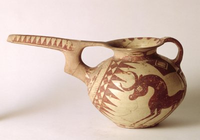 Vat met decoratieve patronen die de zon en de maan symboliseren, uit Sialk, Iran, 1e millennium v.Chr. (klei) door Persian School