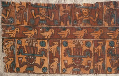 Stof met goden en vogels, Tiahuanaco Cultuur door Peruvian School