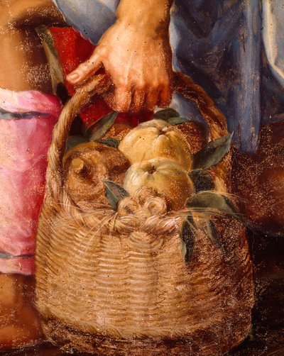 Mand met fruit, detail van Aanbidding van de herders door Peter (1548 1628) Candid
