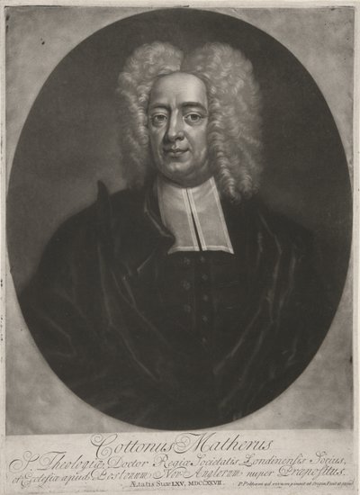 Cotton Mather, uitgegeven 1728 (gravure) door Peter (after) Pelham