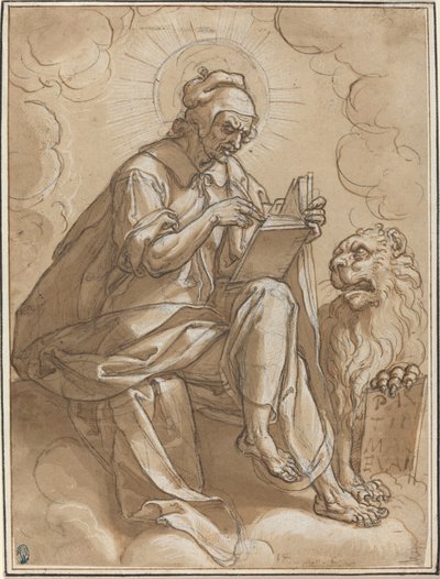 Sint Marcus de Evangelist door Peter Candid after Heinrich Aldegrever after Georg Pencz