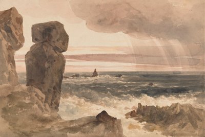 Zeegezicht met rotsen Lizard, Cornwall door Peter DeWint
