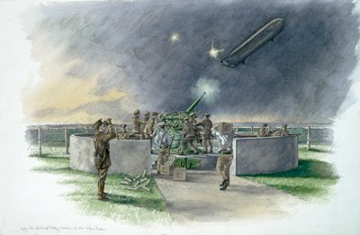 Lodge Hill Battery, schietend op Duitse zeppelin tijdens de Eerste Wereldoorlog door Peter Dunn