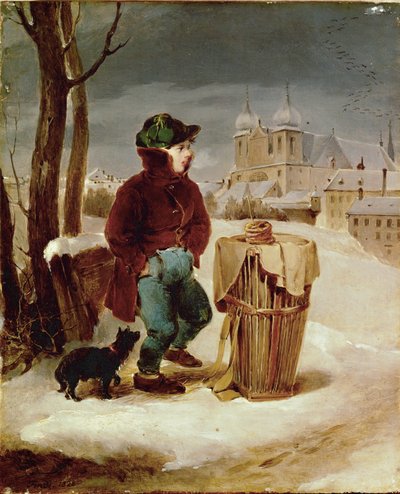 Brezelbub auf dem Glacis - Jongen die krakelingen verkoopt in een buitenwijk van Wenen ... door Peter Fendi