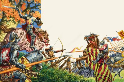 Slag bij Agincourt in 1415 (gouache op papier) door Peter Jackson