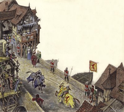 Toernooi op de oude London Bridge op 23 april 1390 door Peter Jackson