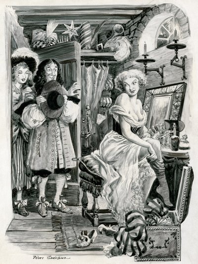 Koning Karel II bezoekt Nell Gwynn in haar kleedkamer door Peter Jackson