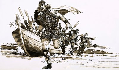 Koning Vortigern bracht twee barbaarse stamhoofden - Hengest en Horsa - naar Brittannië door Peter Jackson