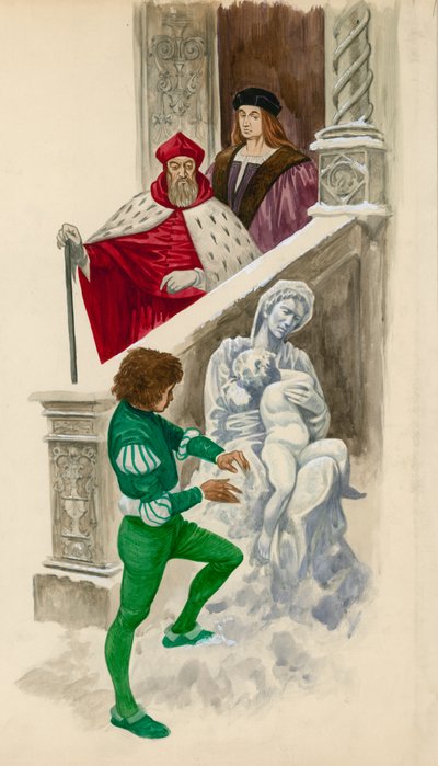 Michelangelo, als jongen, een beeld uit sneeuw snijdend door Peter Jackson
