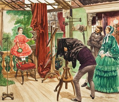 Negentiende-eeuwse fotosessie (gouache op papier) door Peter Jackson