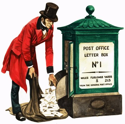 Er was eens... communicatie honderd jaar geleden. Een Victoriaanse postbode en brievenbus door Peter Jackson