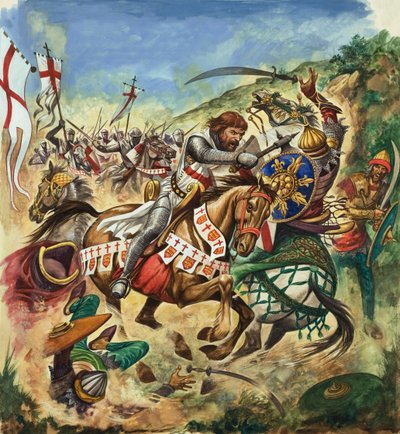 Richard Leeuwenhart (1157-99) tijdens de Derde Kruistocht (gouache op papier) door Peter Jackson
