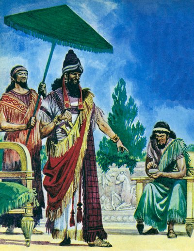 Schrijver die de brief van de koning op een kleitablet schrijft door Peter Jackson