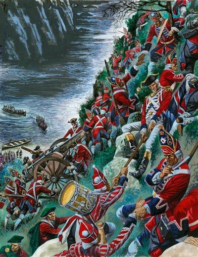 De Britse soldaten maken de moeizame beklimming van de Hoogten van Abraham om Quebec in te nemen door Peter Jackson