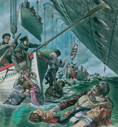 Het zinken van de Titanic (gouache op papier) door Peter Jackson