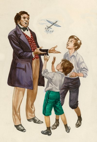 De gebroeders Wright als jongens, kregen een speelgoedvliegtuig van hun vader door Peter Jackson