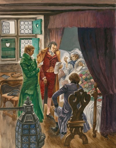 De dood van Mozart in Wenen, in 1791, slechts vijfendertig jaar oud door Peter Jackson