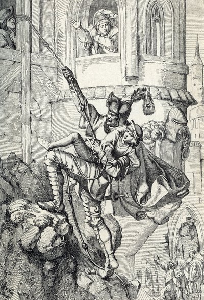 Prinzenraub: Ontvoering van de prinsen Ernst en Albert, zonen van Frederik II van Saksen in juli 1455 door de ridder Kunz von Kaufungen door Peter Johann Nepomuck Geiger