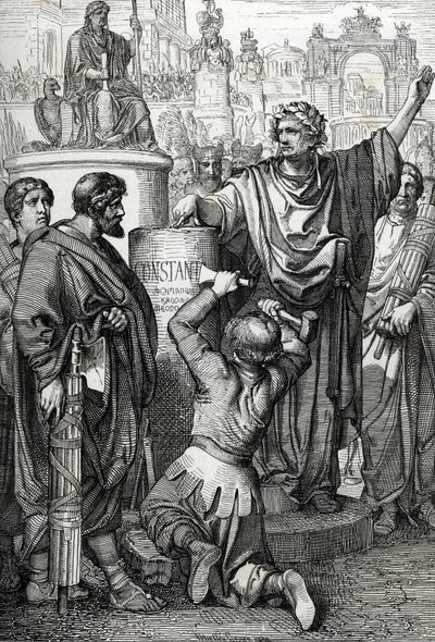 De stichting van Constantinopel door keizer Constantinopel de Grote die de keizerlijke hoofdstad naar Byzantium verplaatste, die hij Constantinopel hernoemde door Peter Johann Nepomuck Geiger