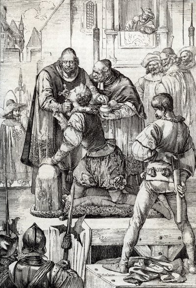 Oorlog van Negentig Jaar (of opstand van de Nederlanden) (1568-1648): de onthoofding van Lamoraal, Graaf van Egmont, Prins van Gavere (1522-1568), Nederlandse politicus - Hij werd veroordeeld in het kader van de Raad van Beroerten (of Bloedraad) opgericht  door Peter Johann Nepomuck Geiger