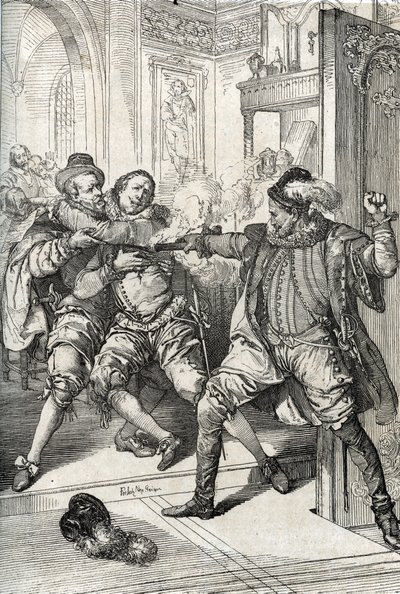 Moord op Willem van Oranje (1533-1584) op 10/07/1584 door Balthazar Gerard tijdens de Tachtigjarige Oorlog door Peter Johann Nepomuck Geiger