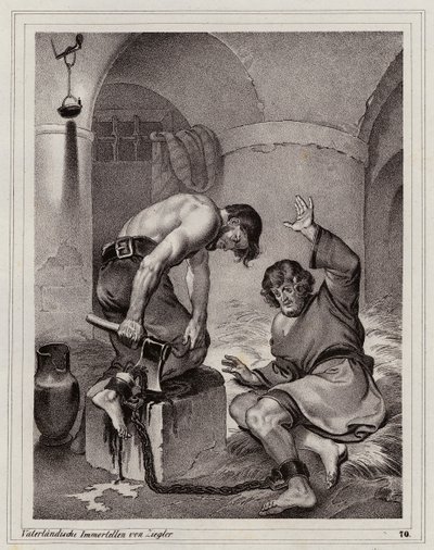 Ontsnapping van Andreas Budiats, schildknaap van Emerich von Lowenstein door Peter Johann Nepomuk Geiger