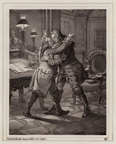 Eugene van Savoye omhelst de Hertog van Marlborough, Oorlog van de Spaanse Successie door Peter Johann Nepomuk Geiger