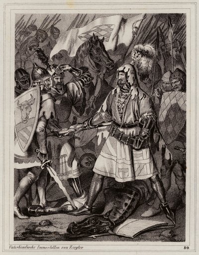Jan de Blinde, koning van Bohemen (gravure) door Peter Johann Nepomuk Geiger