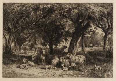 (Schapen in een boomgaard) door Peter Moran