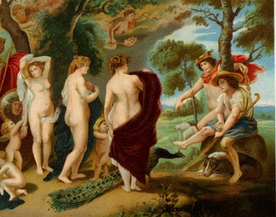 Oordeel van Parijs (chromolithografie) door Peter Paul (after) Rubens