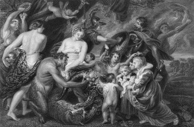 Vrede en oorlog (gravure) door Peter Paul (after) Rubens