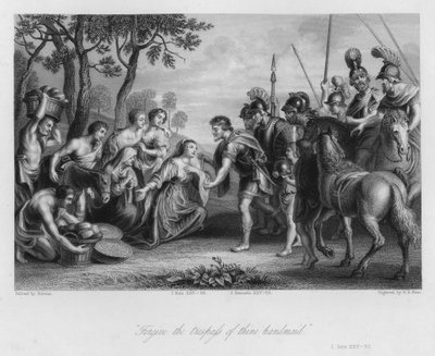 De ontmoeting van David en Abigail, I Samuel XXV, 28 door Peter Paul (after) Rubens