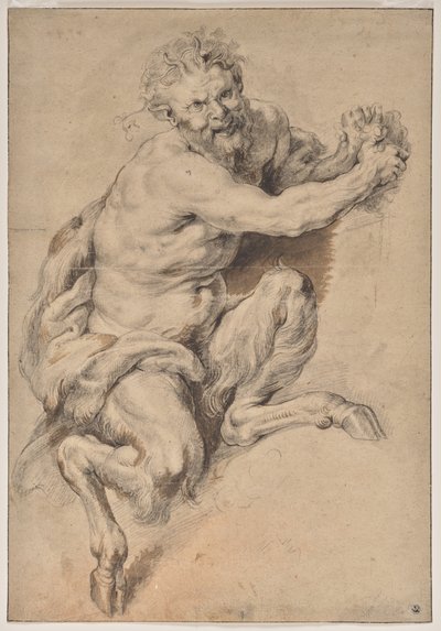 Een Faun die een Tros Druiven Grijpt door Peter Paul Rubens