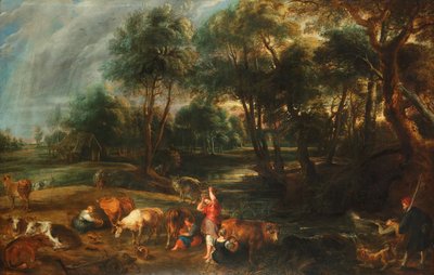 Een landschap met koeien en eendenjagers door Peter Paul Rubens