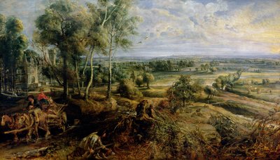 Een herfstlandschap met uitzicht op Het Steen in de vroege ochtend, c.1636 door Peter Paul Rubens