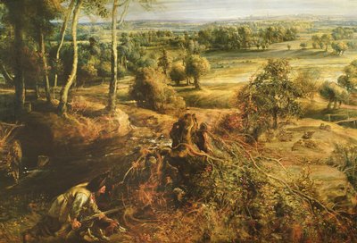 Een herfstlandschap met uitzicht op Het Steen in de vroege ochtend (detail) door Peter Paul Rubens