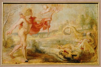 Apollo en de slangenpython (schilderij op hout) door Peter Paul Rubens