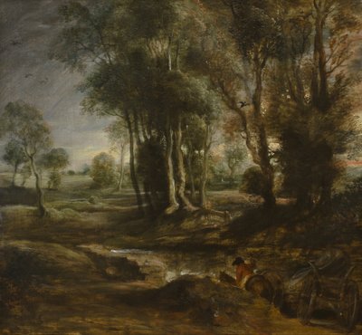 Avondlandschap met boerenkar door Peter Paul Rubens