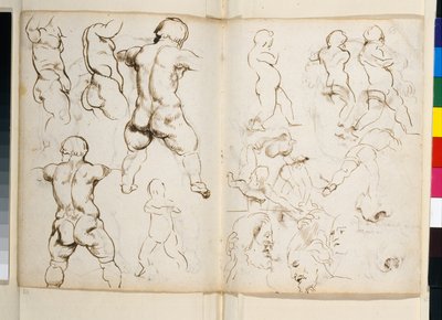 Achteraanzicht van Romeins marmer van de jongen met een gans in zijn verloren 