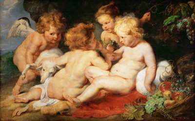 Christus en Johannes de Doper als kinderen met twee engelen door Peter Paul Rubens