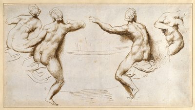 Vier vrouwelijke naakten rond een bassin door Peter Paul Rubens