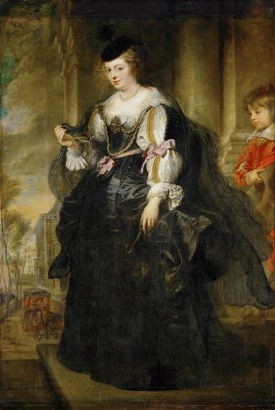 Helene Fourment met koets (schilderij op hout) door Peter Paul Rubens