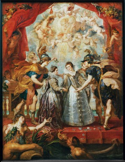 De uitwisseling van de twee prinsessen van Frankrijk en Spanje op de Bidasoa-rivier door Peter Paul Rubens