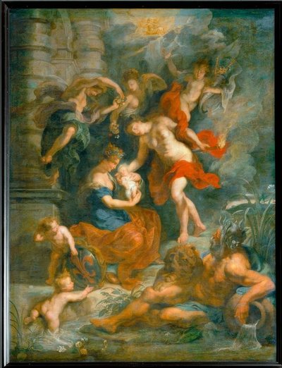 De geboorte van koningin Marie de Médicis, in Florence op 26 april 1573 door Peter Paul Rubens