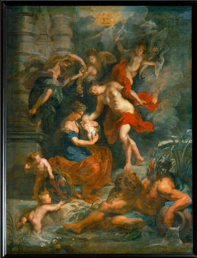 De geboorte van koningin Maria de Medici, in Florence op 26 april 1573 ... door Peter Paul Rubens