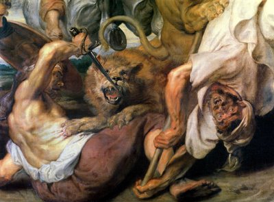 Leeuwenjacht (detail) door Peter Paul Rubens