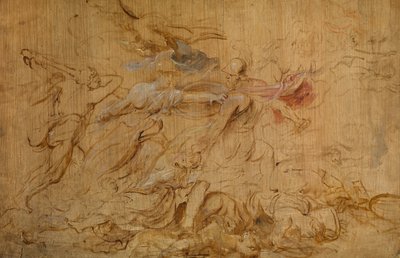 Minerva en Hercules houden Mars in bedwang (olieverf op paneel) door Peter Paul Rubens