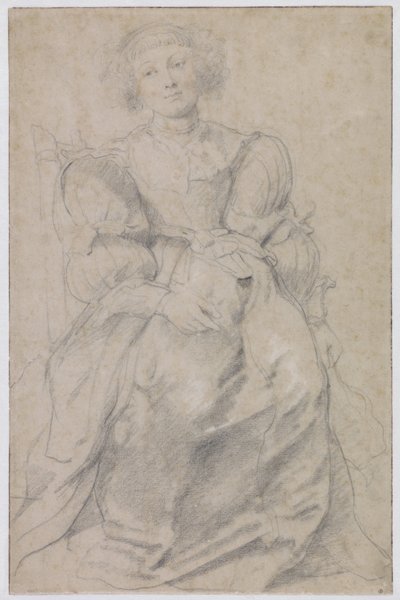 Portret van Hélène Fourment, ca.1630-31 (zwart  rood krijt, gehoogd met wit) door Peter Paul Rubens