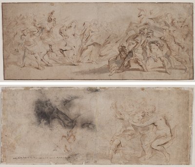 Verzoening van de Romeinen en de Sabijnen (recto) Venus Ontwapent Mars, Draperiestudie (verso) door Peter Paul Rubens