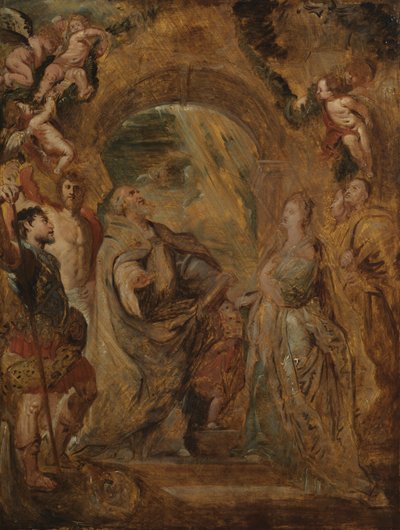 Sint Gregorius de Grote met de heiligen Maurus en Papianus, en Sint Domitilla met de heiligen Nereus en Achilleus, 1606-07 door Peter Paul Rubens